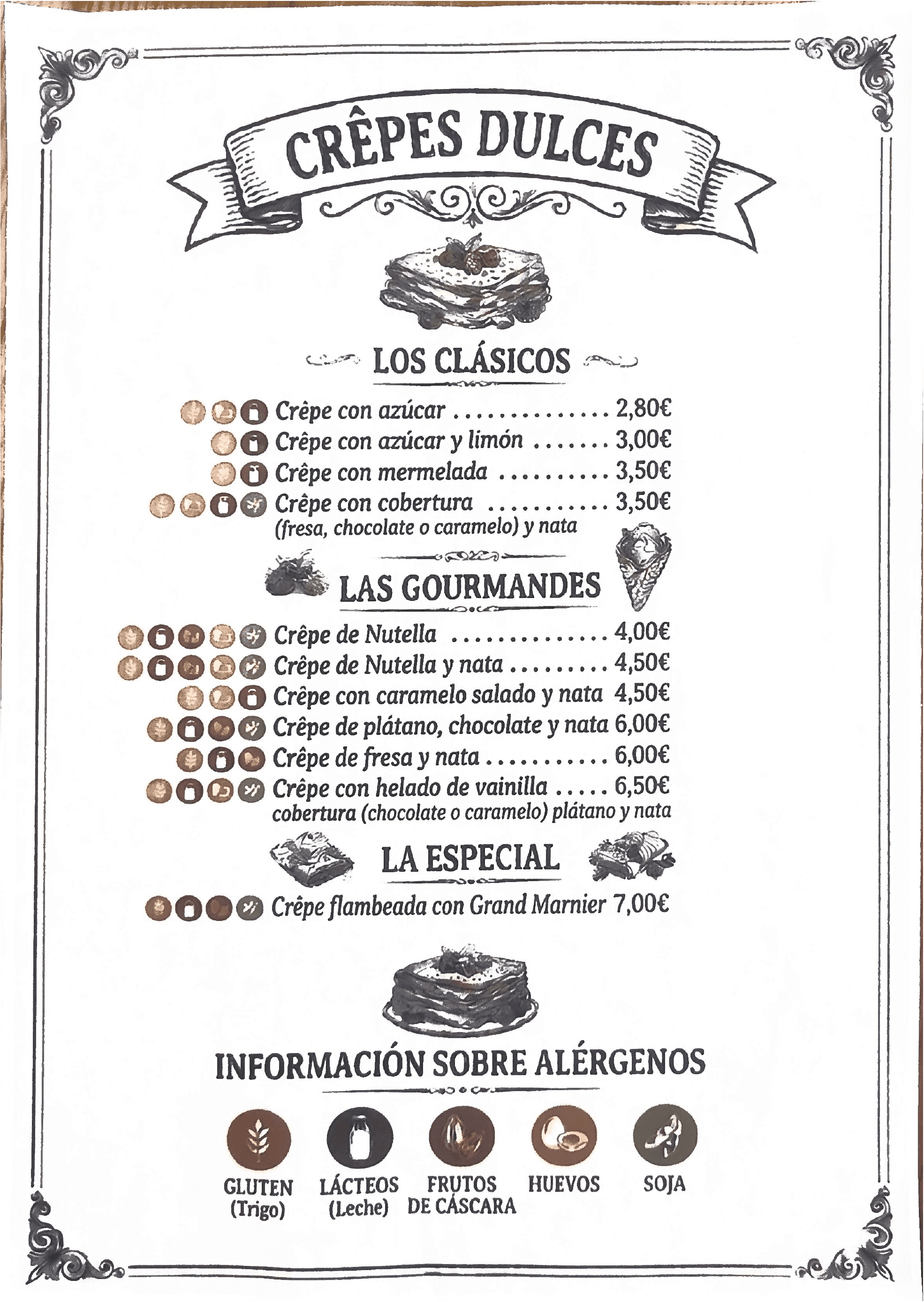 Carte des crêpes de Lunzar Bar