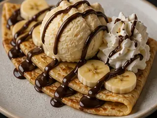 Crêpe con helado de vainilla en la carta de Lunzar Bar Alicante
