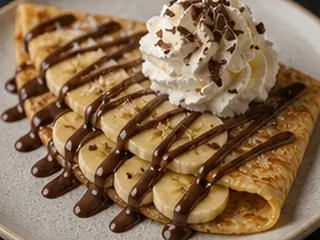 Crêpe de plátano, chocolate y nata en la carta de Lunzar Bar Alicante
